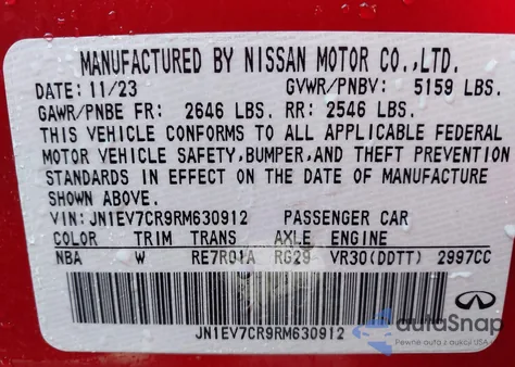 2024 Infiniti Q50 Sensory Awd from USA, damaged, VIN JN1EV7CR9RM630912